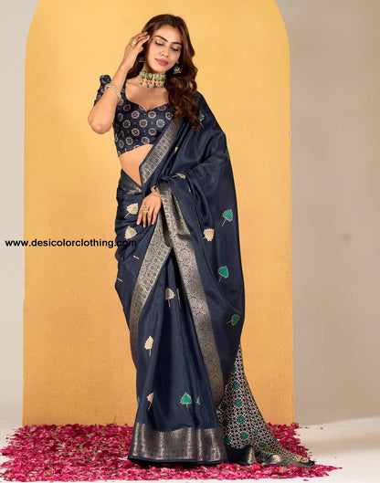 Blue Silk Printed Saree