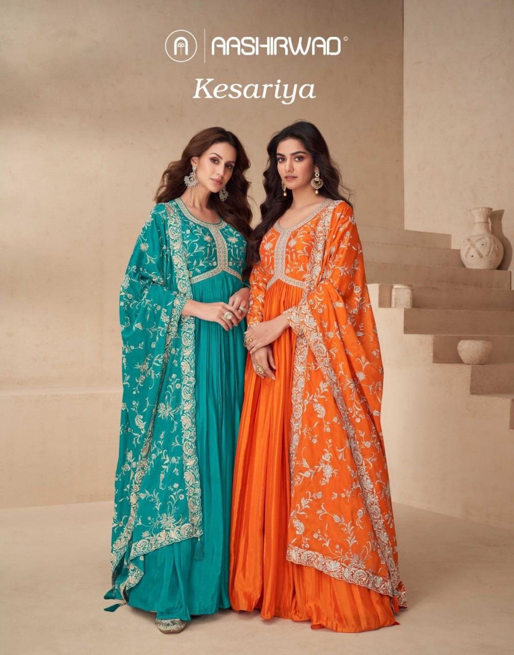 Product Image - KESARIYA BY AASHIRWAD - Designer Georgette Saree for Festive and Wedding Wear
