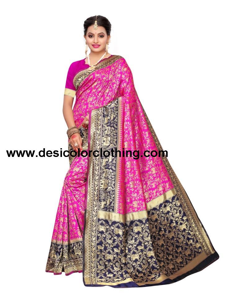 Pink Coloured Poly Silk Banarasi Jacquard Partywear saree