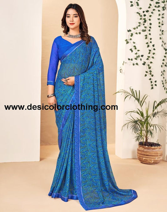 Dark Blue Georgette Printed Sarees