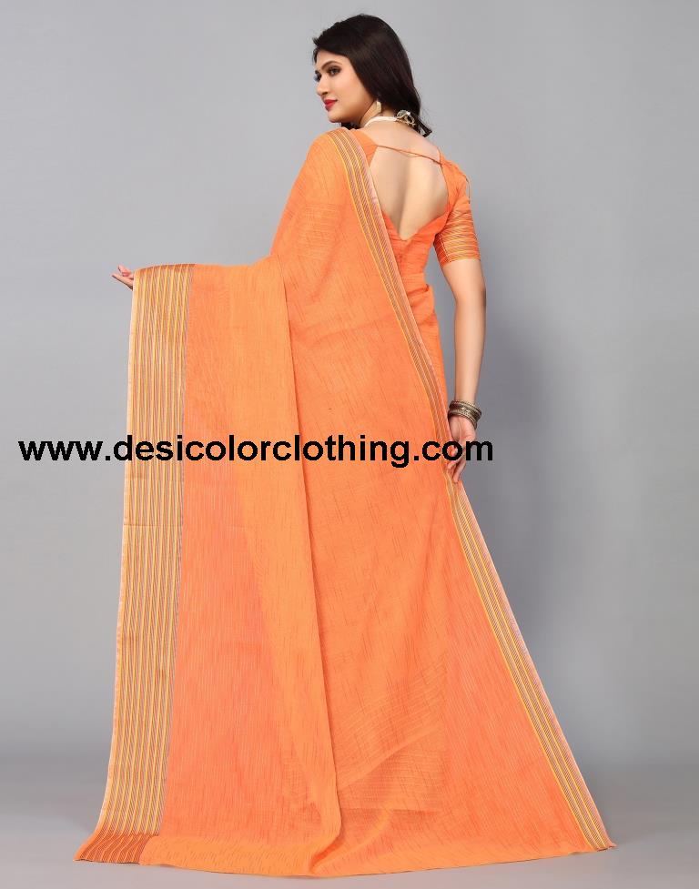 Orange Cotton Saree