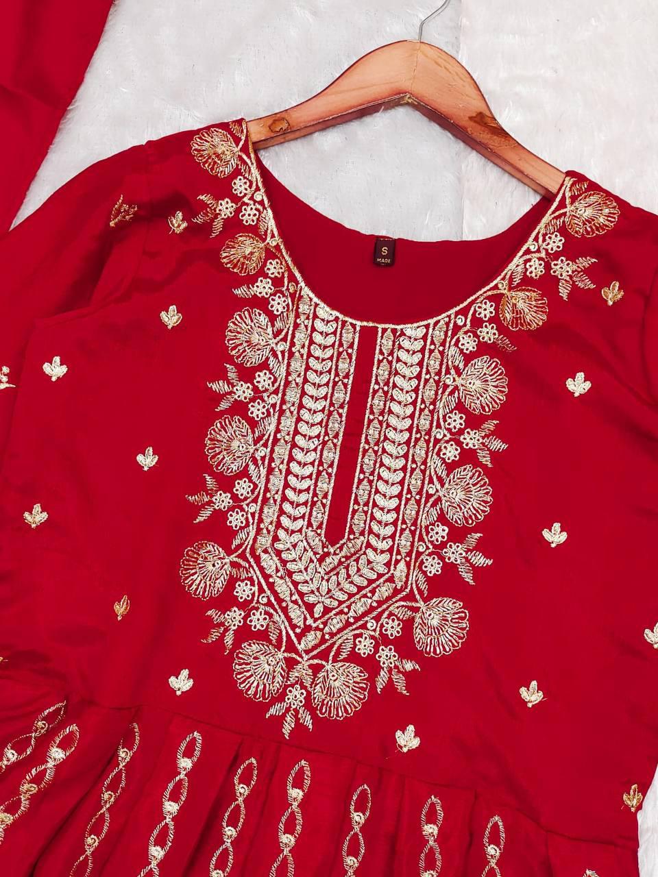 Product Image - ANAYA - Elegant Embroidered Chinnon Anarkali Dress