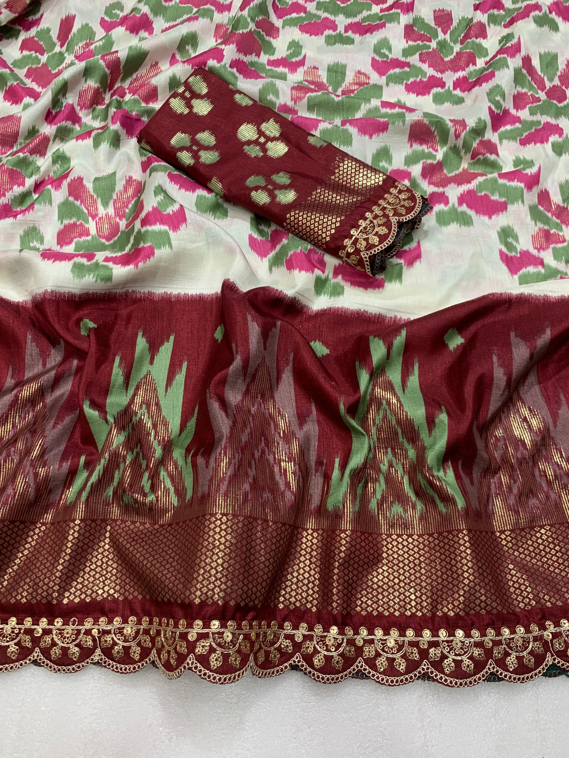 Product Image - Exclusive Designer Georgette Saree with Ikkat Prints | Ethnic & Festive Wear