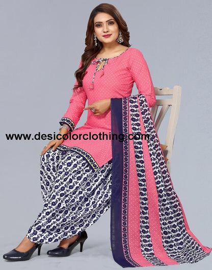Pink Printed Cotton Unstitched Salwar Suit Material