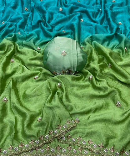 Product Image - Designer Chinnon Saree with Embroidery and Moti Work