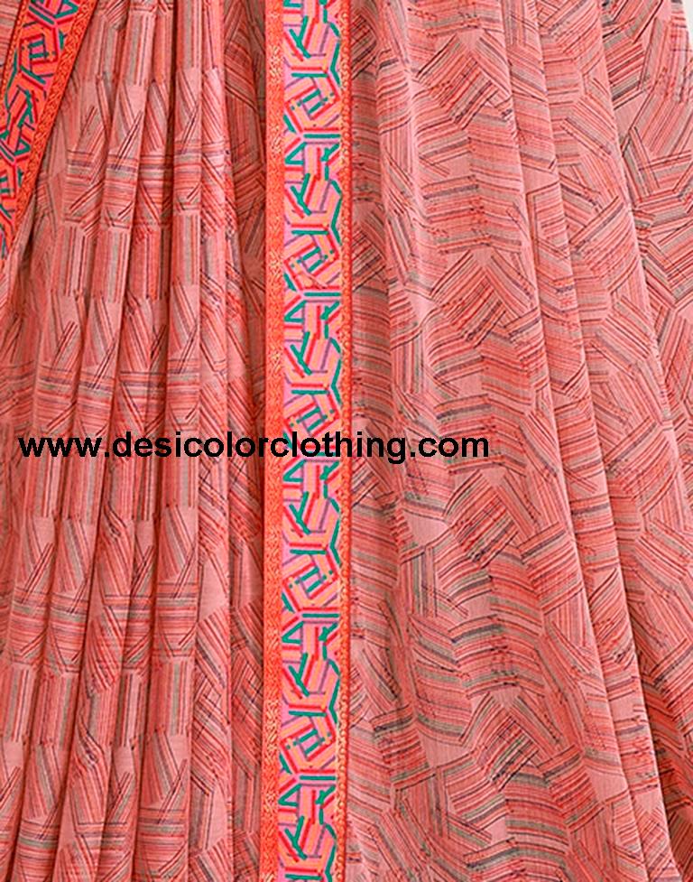 Dusty Peach Chiffon Printed Saree
