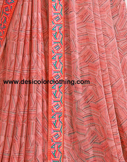 Dusty Peach Chiffon Printed Saree