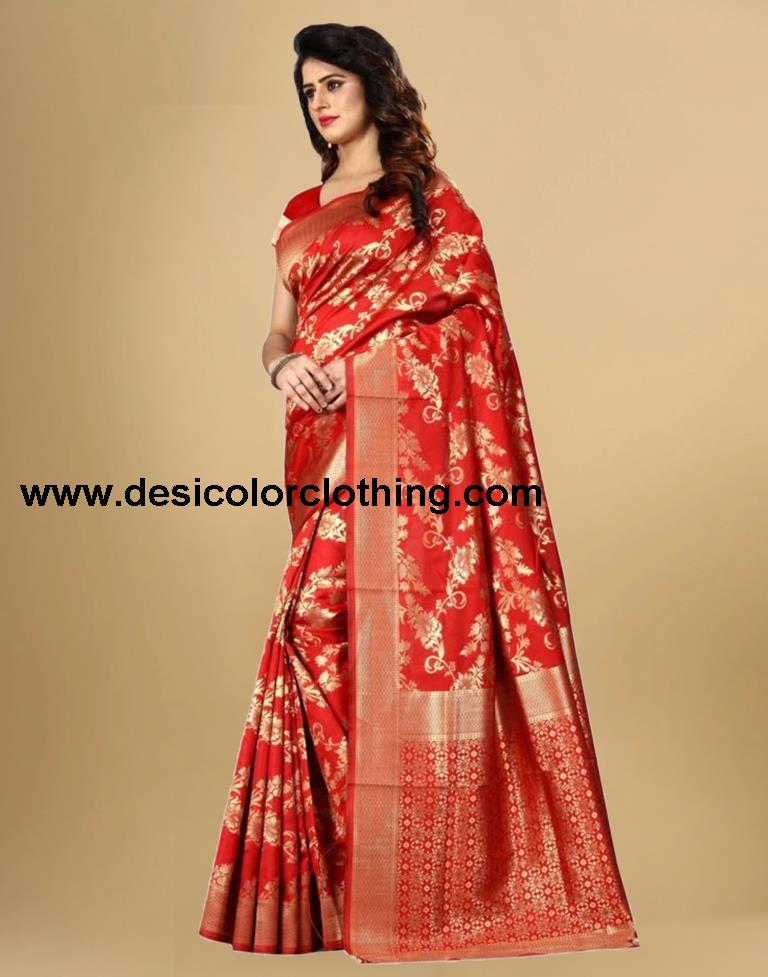 Red Jacquard Banarasi Silk Saree