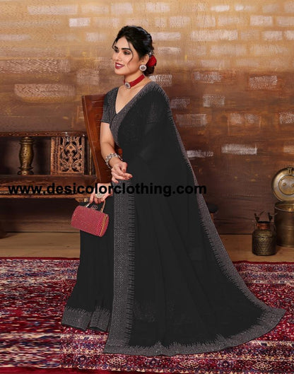 Black Plain Georgette Saree