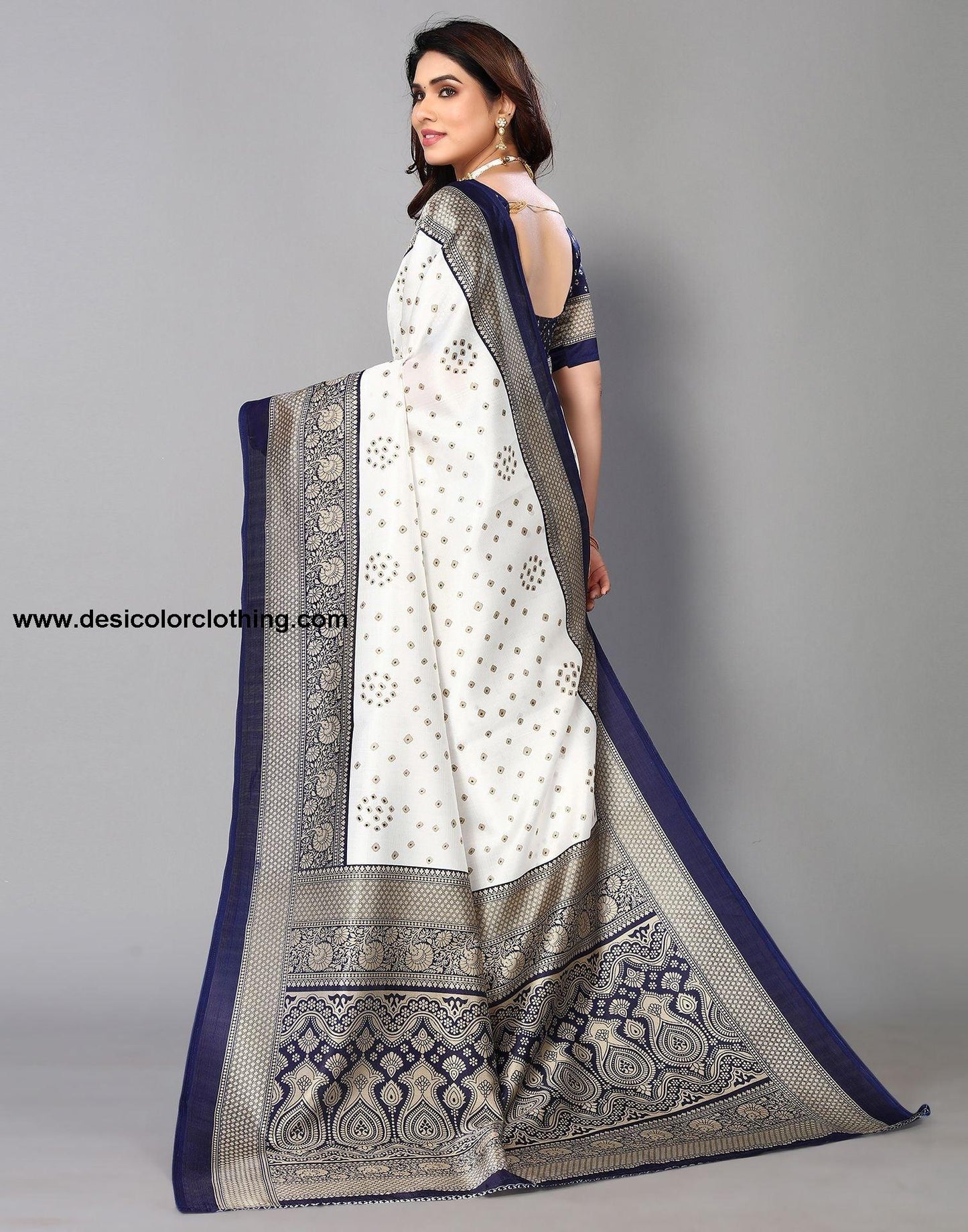 White Silk Bandhani Saree