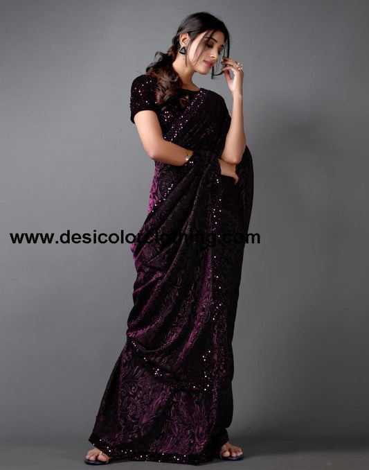 Wine And Black Woven Saree | 2324S212