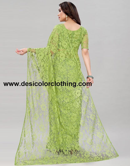 Pista Green Coloured Russel Net Partywear saree