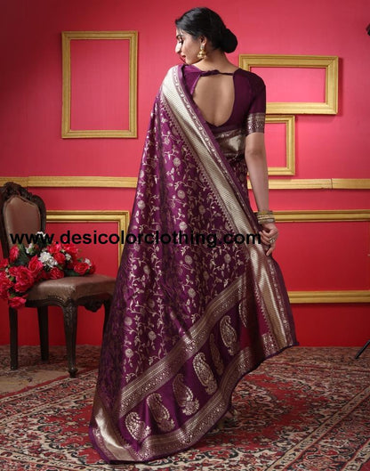 Dark Maroon Silk Plain Saree