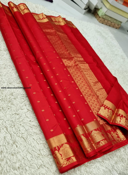 Kanchipuram 100% Pure Handwoven Silk Saree with Pallakku Border