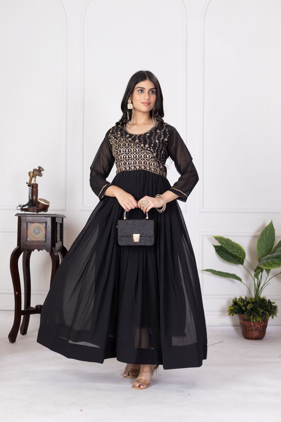 Product Image - Elegant Black Designer Gown - Sindoor