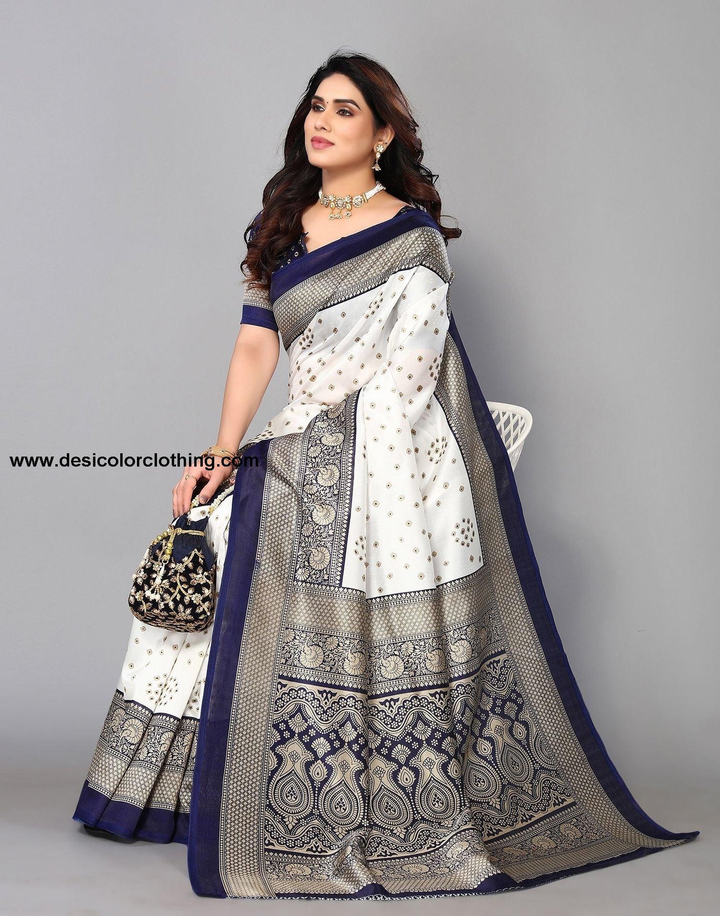 White Silk Bandhani Saree