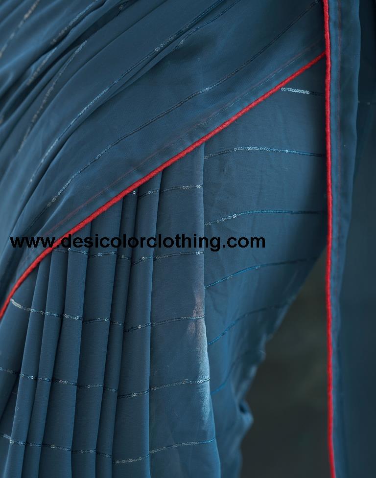 Dark Rama Blue Plain Georgette Saree