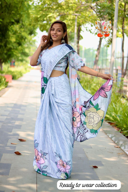 Product Image - Elegant Chinon Silk Saree - Ready to Wear Ethnic Collection