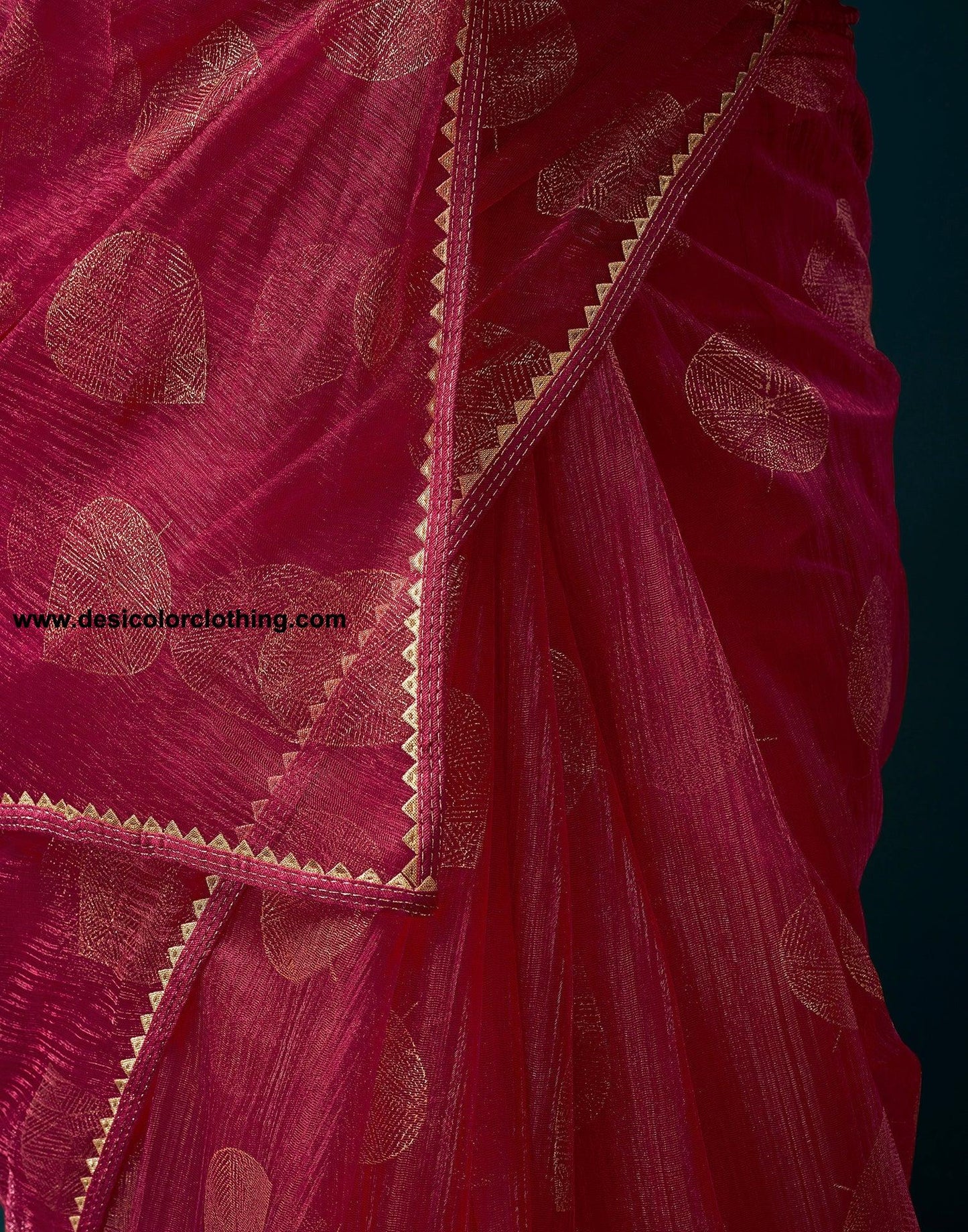 Dark Pink Net Plain Saree