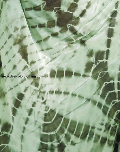 Dull Green Printed Silk Pre-draped Saree