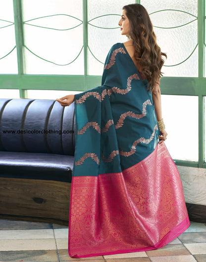 Blue Banarasi Silk Woven Saree