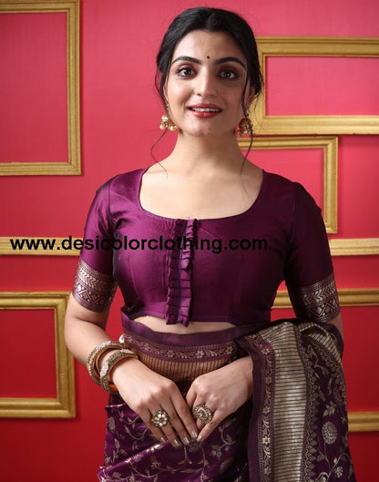 Dark Maroon Silk Plain Saree
