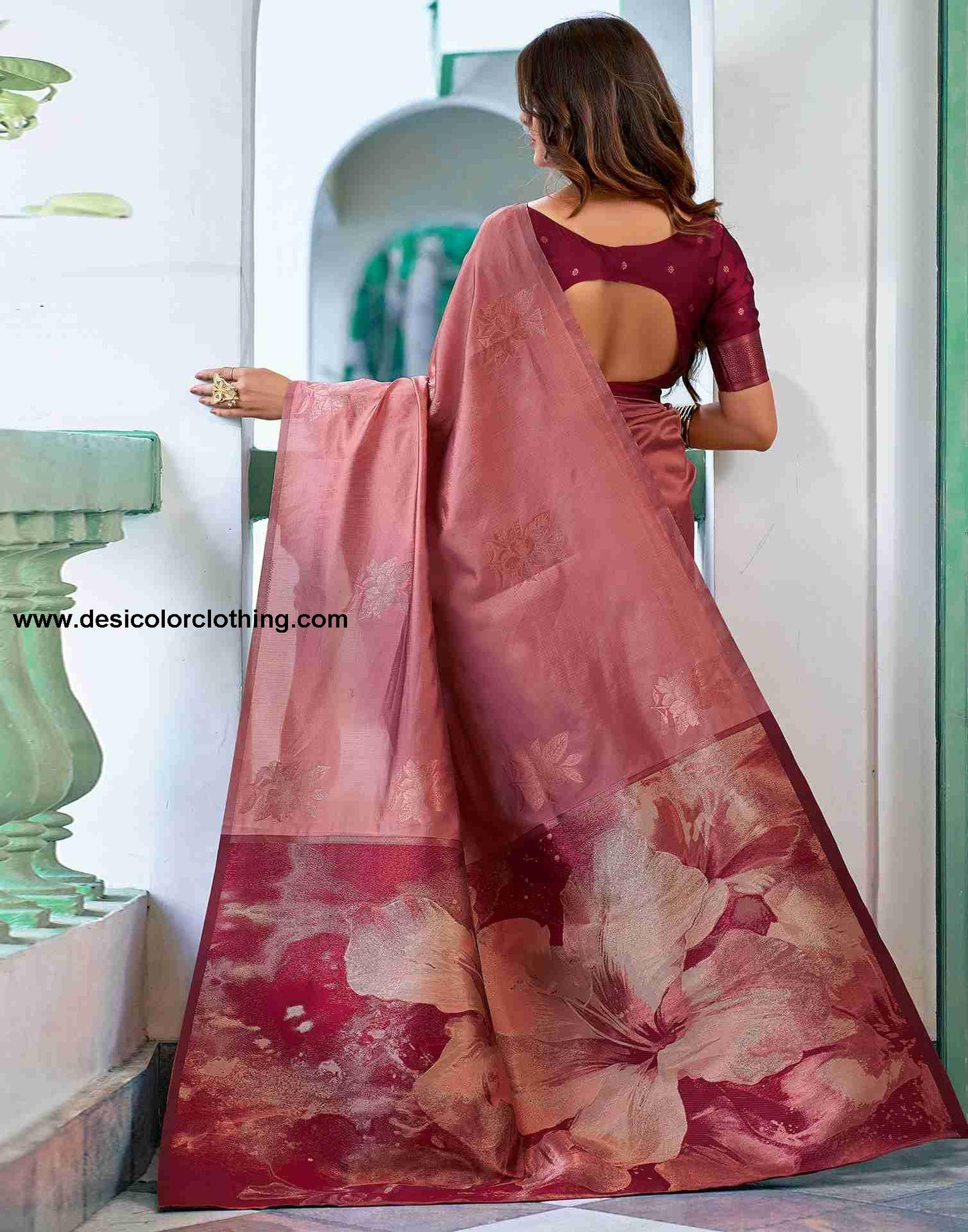 Peach Silk Woven Saree