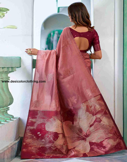 Peach Silk Woven Saree
