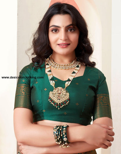 Dark Green Jacquard Silk Saree