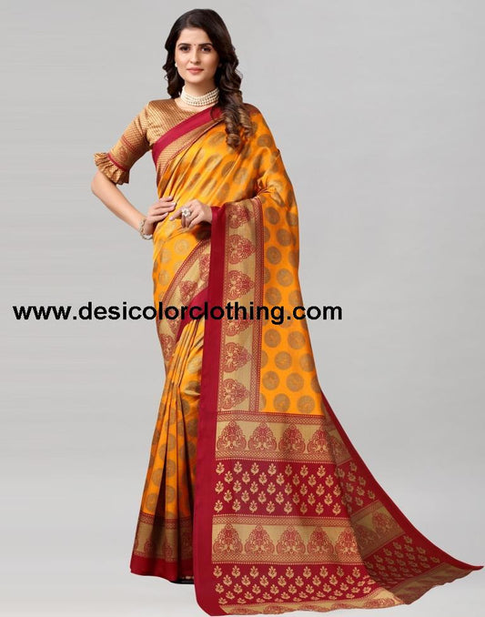 Turmeric Yellow Coloured Poly Silk Printed Saree | SLV2228S125