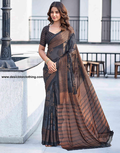 Steel Grey Georgette Printed Saree