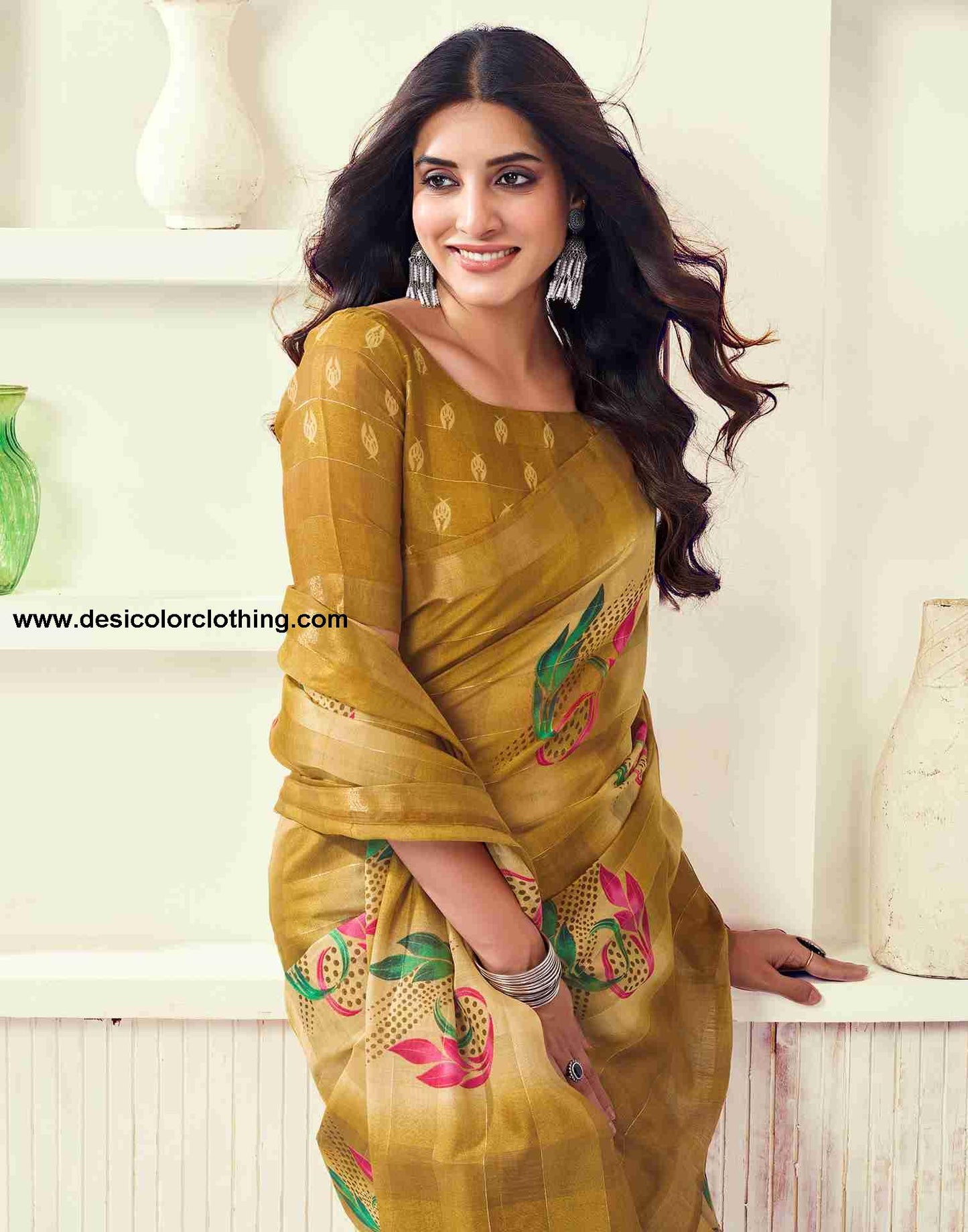 Yellow Cotton Printed Saree