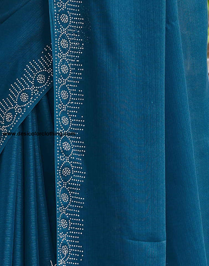 Blue Swarovski Chiffon Stone Work Saree