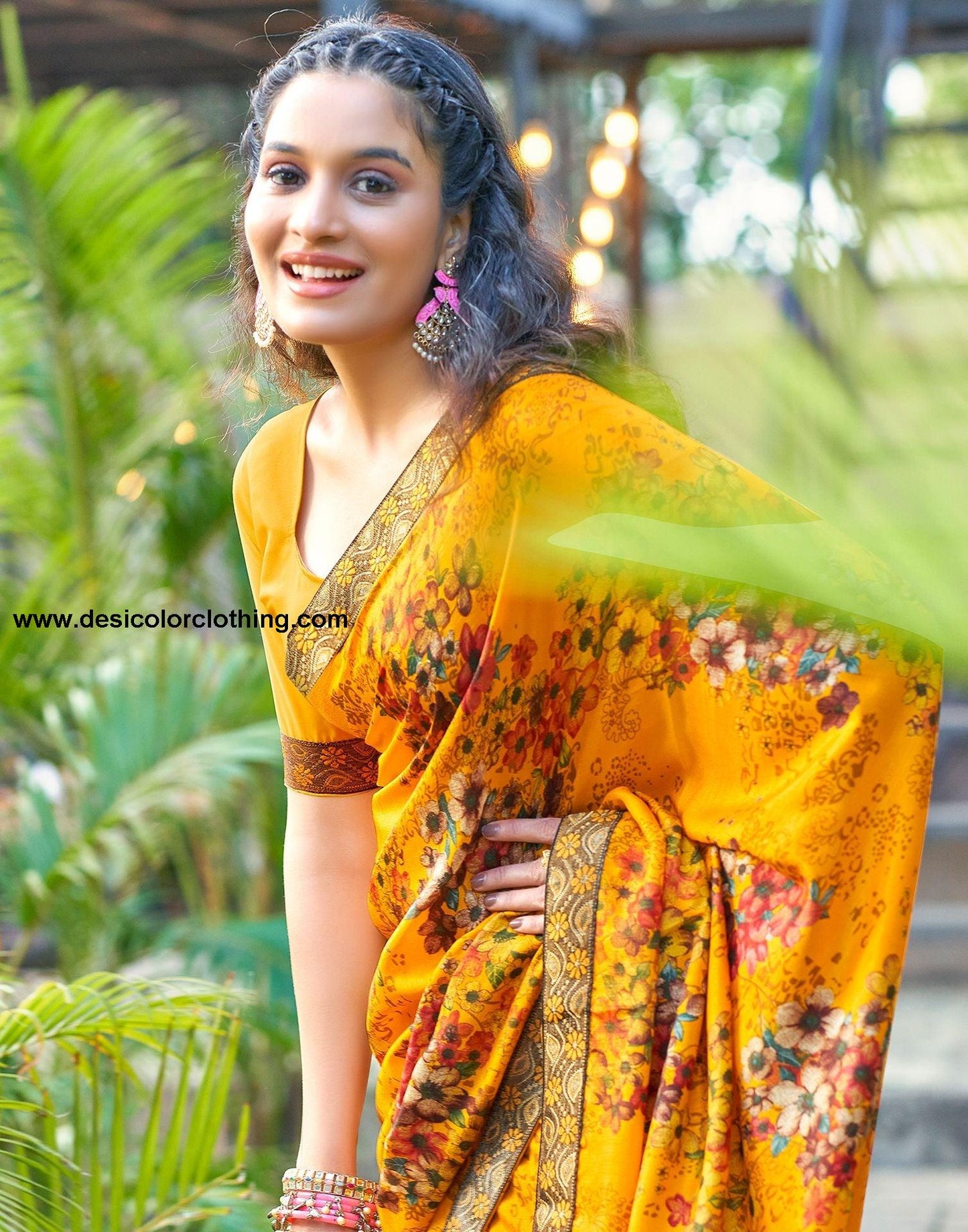 Turmeric Yellow Printed Silk Saree