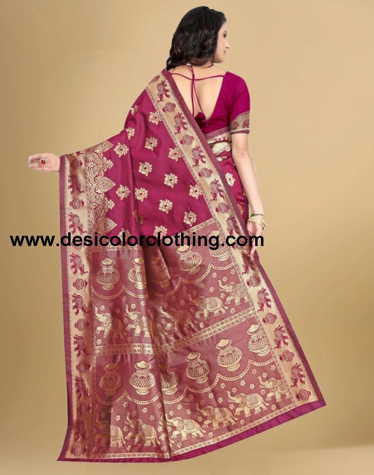 Wine Banarasi Silk Saree