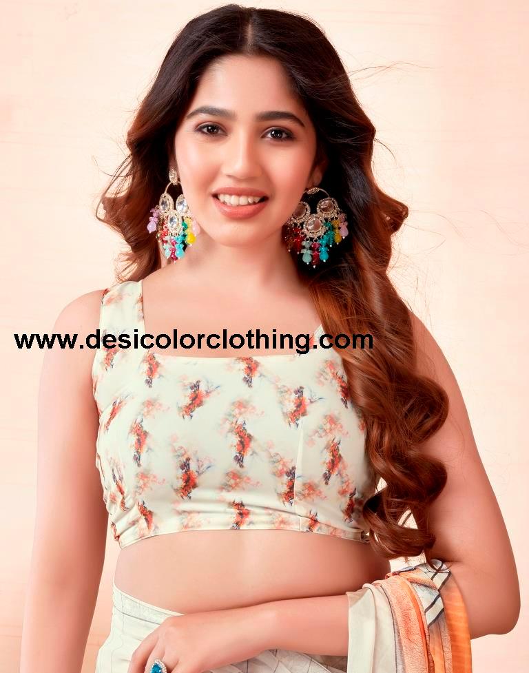 Cream Georgette Printed Sarees