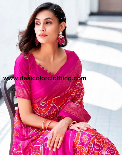 Rani Pink Silk Printed Saree