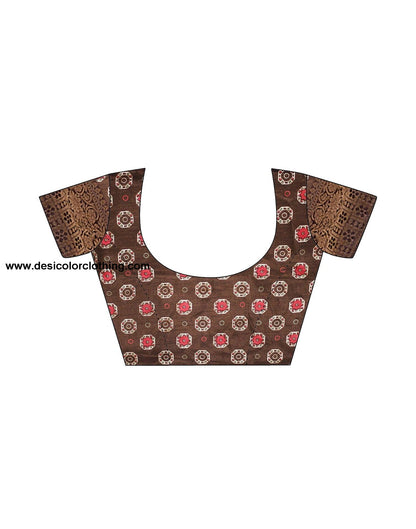 Brown Silk Printed Saree