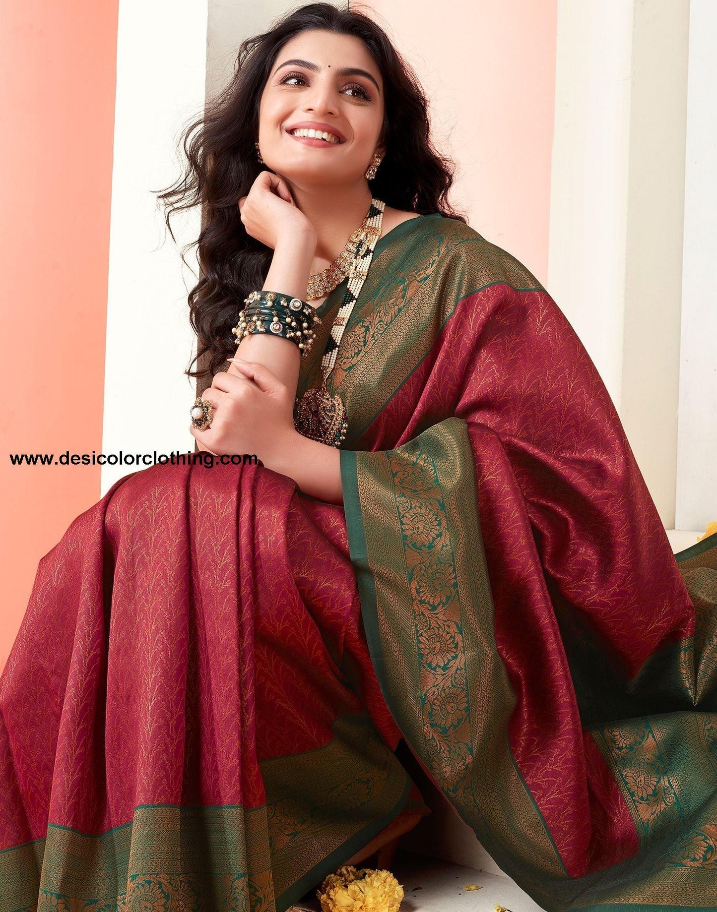 Dark Green Jacquard Silk Saree