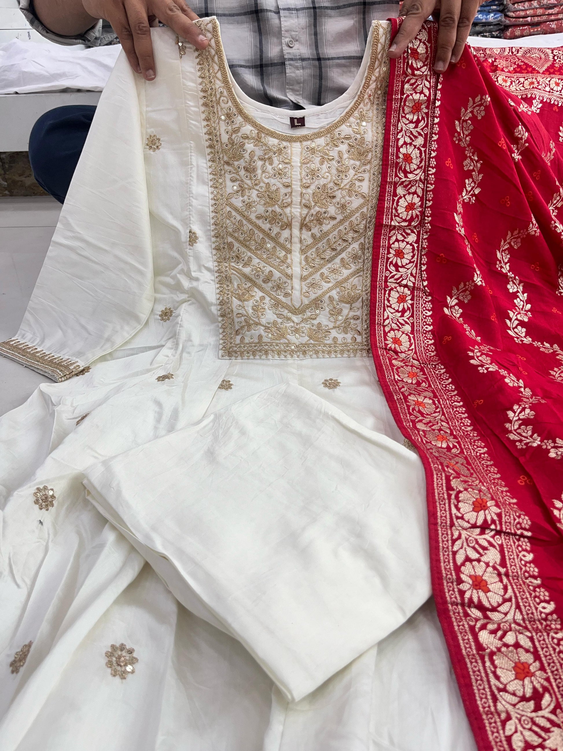 Product Image - Exquisite Anarkali Flared Silk Kurti Pant Dupatta Set