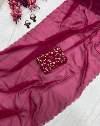 Product Image - Designer Jimichu Soft Saree with Aari Border and Sequins Work