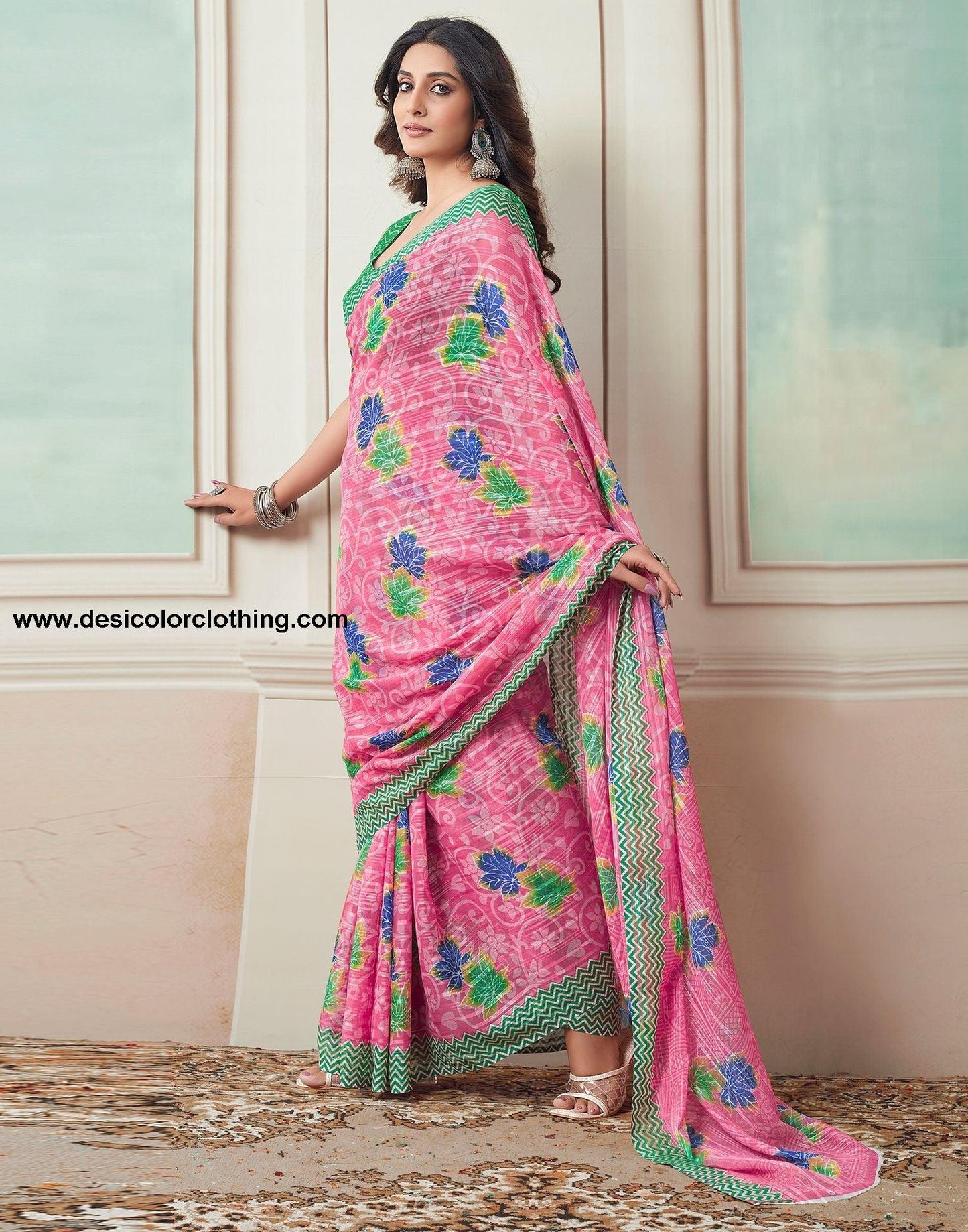 Pink Printed Georgette Saree