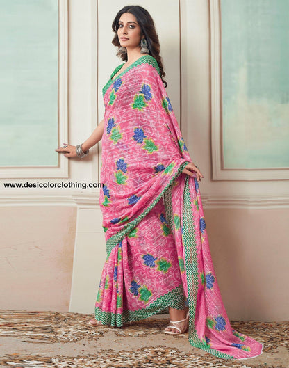 Pink Printed Georgette Saree