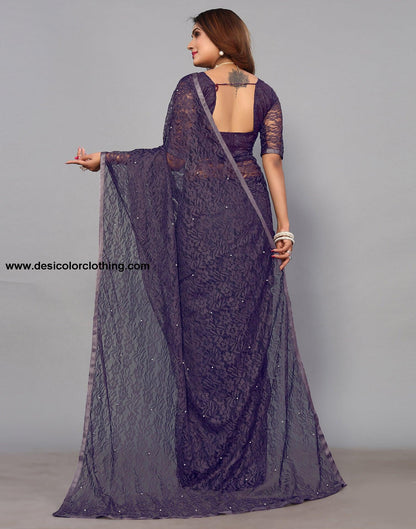 Purple Net Lace Saree