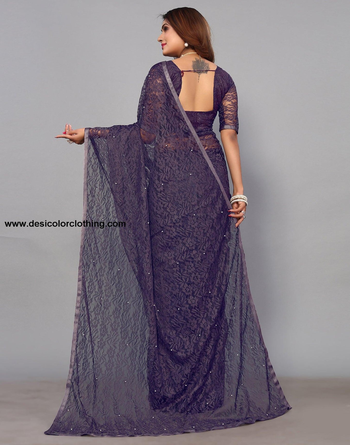Purple Net Lace Saree