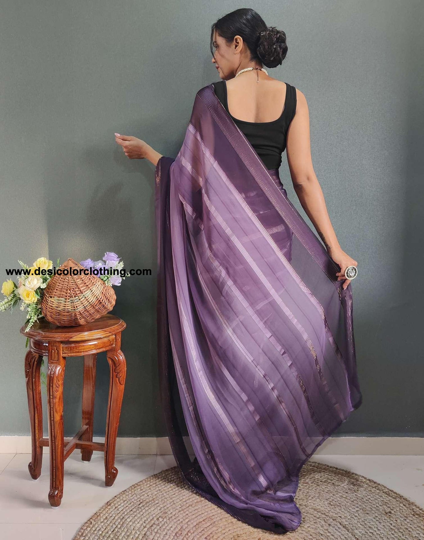 Dusty Lavender Weaving Georgette Pre-draped Saree