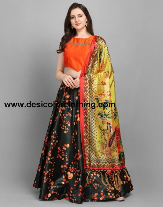 Voguish Black Coloured Poly Silk Digital Printed Casual Wear Lehenga | SLV102L10178