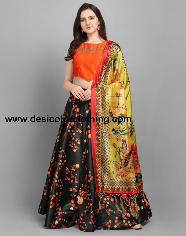 Voguish Black Coloured Poly Silk Digital Printed Casual Wear Lehenga | SLV102L10178