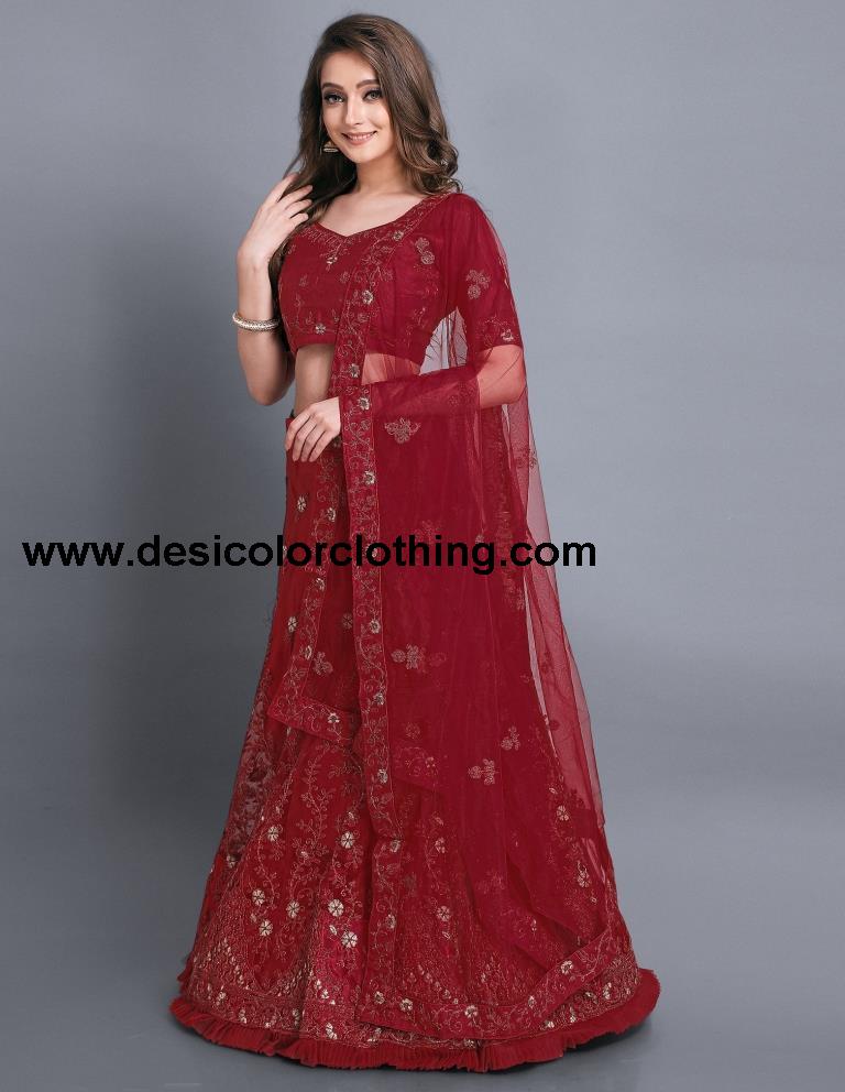 Outstanding Red Coloured Net Emroidered Laced Casual Wear Lehenga | SLV113L10319