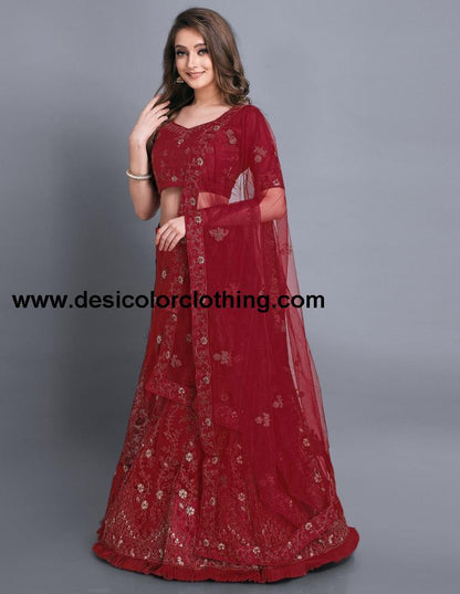 Outstanding Red Coloured Net Emroidered Laced Casual Wear Lehenga | SLV113L10319